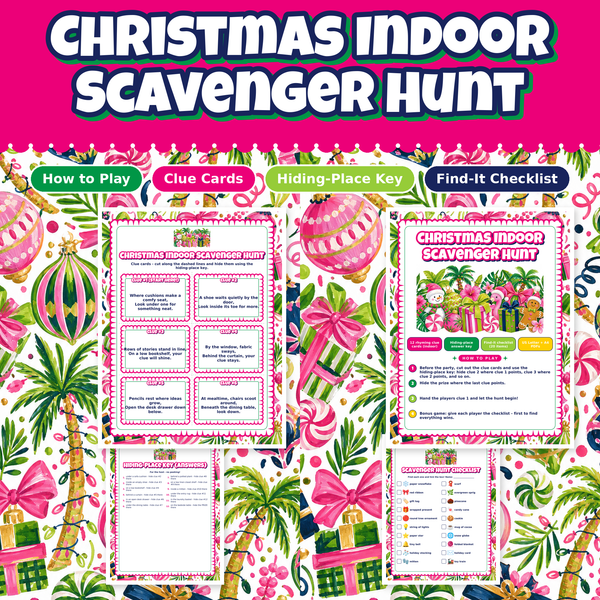Christmas Scavenger Hunt for Kids, 12 Rhyming Indoor Clue Cards, Printable Christmas Treasure Hunt Game