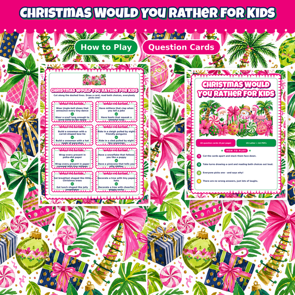 Christmas Would You Rather for Kids, 40 Printable Question Cards, Christmas Party Game, Family Game Night