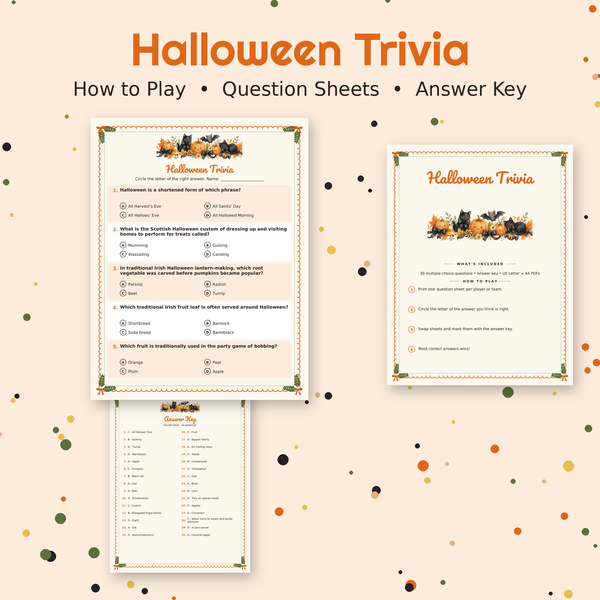 Halloween Trivia, 30 Printable Trivia Questions with Answer Key, Halloween Party Game, Classroom Quiz
