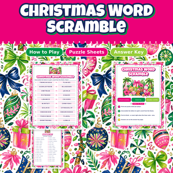 Christmas Word Scramble, 30 Printable Word Puzzles with Answer Key, Christmas Classroom Activity