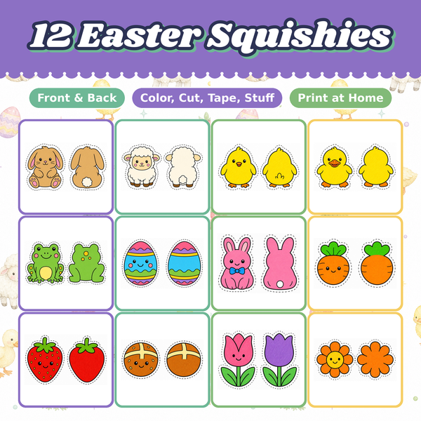 Easter Paper Squishies, 12 Printable Designs, Bunny Chick Lamb Egg, DIY Kids Spring Craft