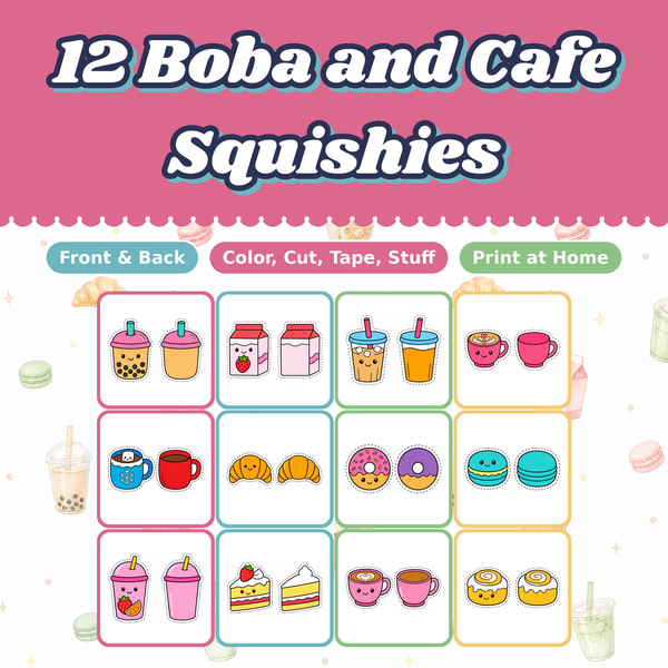 Boba Tea Paper Squishies, 12 Printable Cafe Designs, Bubble Tea Strawberry Milk, DIY Kids Craft